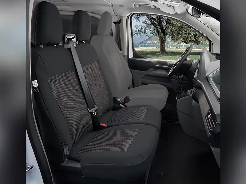 Livrare rapidă Tapițerie Kegel Tailor Made potrivită pentru două scaune din față 1+1 pe Ford Transit Custom, Volkswagen T7 după 2024, neagră cu gri
