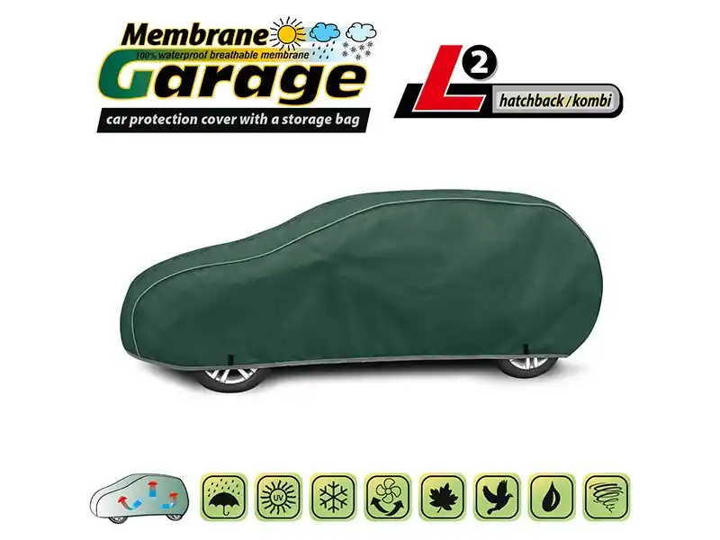 Ofertă de sezon Husa Kegel seria Membrane Garage dimensiune L2 verde potrivită pentru hatchback/combina 430-455×126-136cm