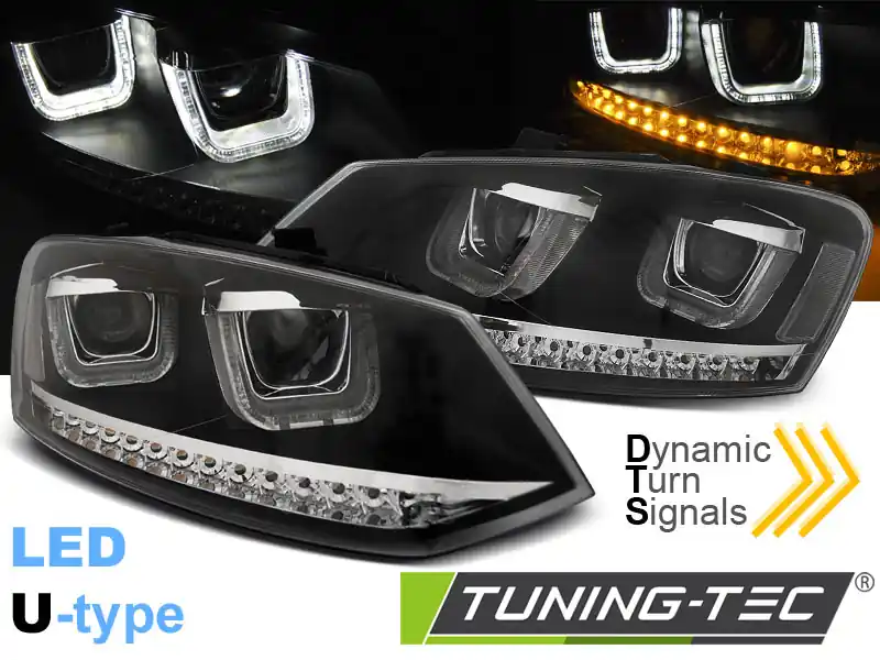 FARURI U-LED LIGHT BLACK SEQ pentru VW POLO 6R 2009-2003.14 Cel mai bun preț
