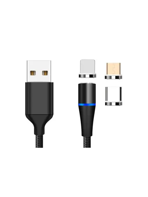 Calitate înaltă Cablu Date Incarcare 3In1 Fast Charge 3.0 Usb La Micro Usb/Type-C/Lightning 1.5M 3A Negru