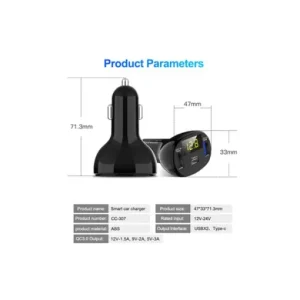 INCARCATOR AUTO 1xUSB QC3.0 + 1xUSB 2.4A + 1xUSB Type-C CU AFISAJ TENSIUNE/PUTERE LED Retur gratuit