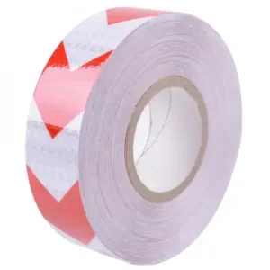 Banda reflectorizanta adeziva tip fagure - SAGEATA ROSU-ALB (rola 5cm x 25m) Preferatul clienților