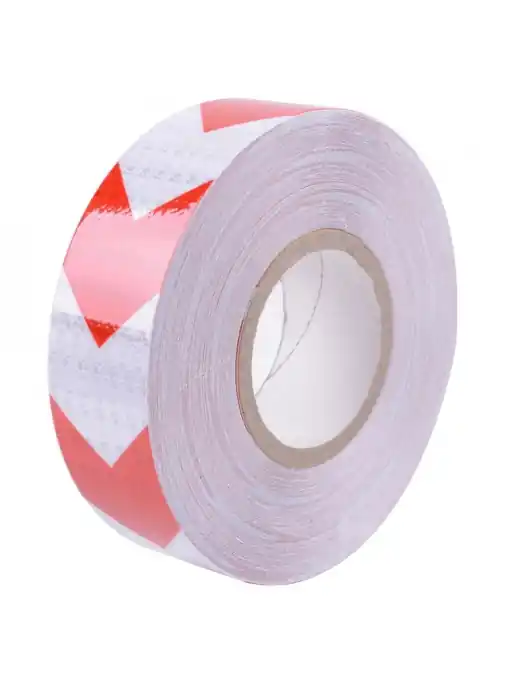 Banda reflectorizanta adeziva tip fagure - SAGEATA ROSU-ALB (rola 5cm x 25m) Preferatul clienților
