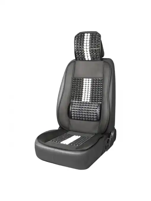 Promoție Husa scaun auto cu bile de masaj, suport lombar si tetiera, dimensiuni 131 x 46 cm, culoare Neagra