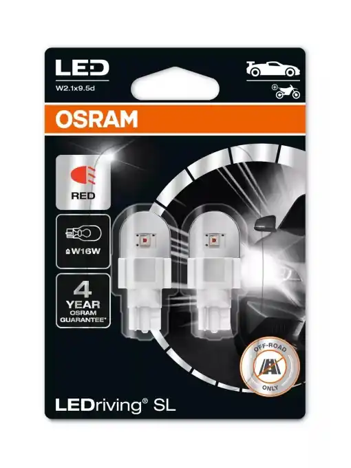Bec Osram LEDriving SL W16W Rosu | 12V - 2W - W2.1x9.5d - Set 2 buc (Off-Road) Retur ușor