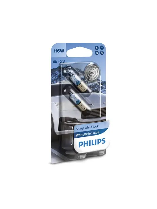 Set 2 Becuri 12V H6W Bax9S (Blister) White Vision Ultra Philips Reducere extra
