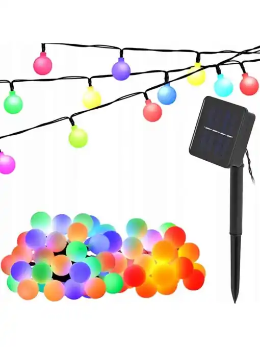 Reduceri Ghirlanda Magica Luminoasa de exterior cu 50 LED-uri Multicolore, 8 functii si Panou Solar, lungime 6,7 m