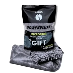 Prosop gri microfibra ultra absorbant AMOS Powerfluff 1000 GSM 60*80cm + manusa CADOU Ofertă de sezon