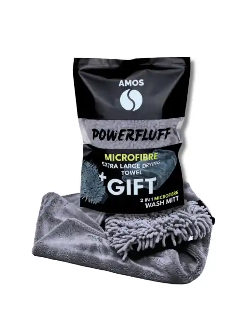 Prosop gri microfibra ultra absorbant AMOS Powerfluff 1000 GSM 60*80cm + manusa CADOU Ofertă de sezon
