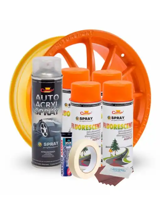 Kit complet reparatie si vopsire jante culoare Orange Fluorescent, V4 Livrare rapidă