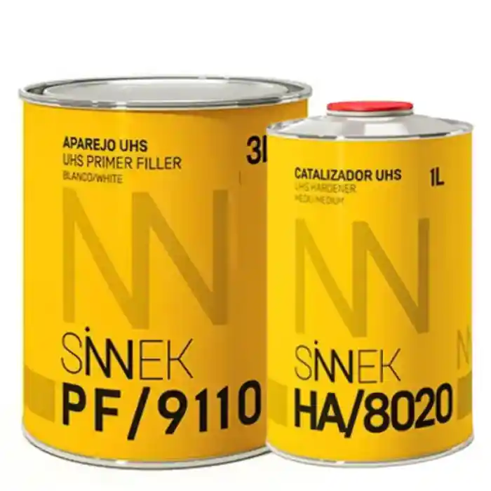 Preț promoțional Primer / Filler auto, Sinnek PF 9110 / 7040 / 7016, 5:1 UHS, culoare alb / gri, cantitate 3 litri filler + 1 litru intaritor