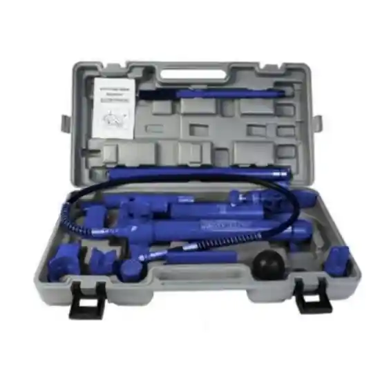 Set presa hidraulica tinichigerie, Garage Meister 160.0175, cilindru hidraulic de 10 tone, contine accesorii pentru tinichigerie Retur ușor