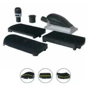 Retur ușor Bloc de slefuit manual, Finixa SAB 07, velcro cu aspirare, maner ergonomic, 3 adaptoare forme diferite, dimensiune 70mm x 150mm