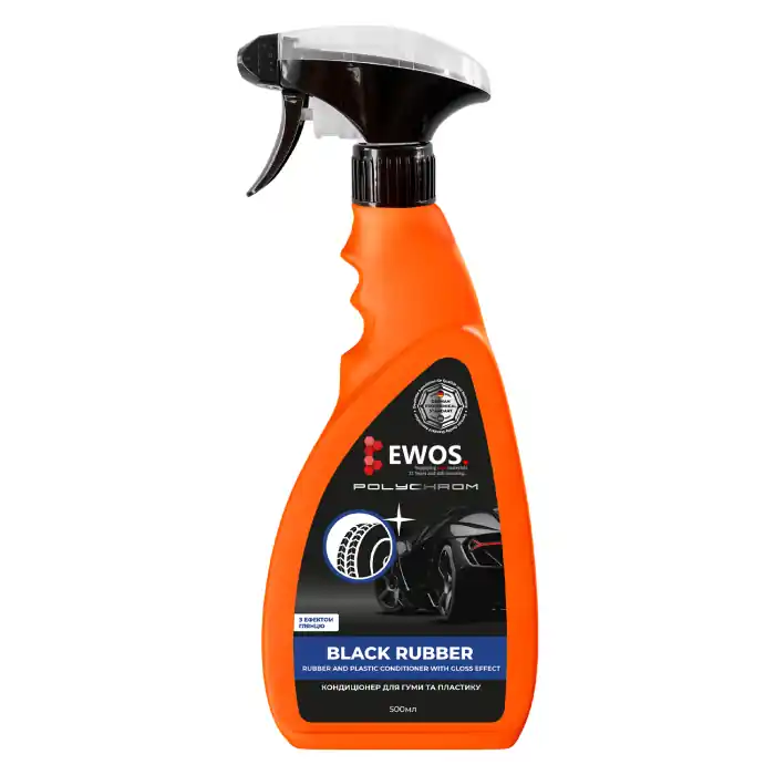 Solutie de innegrit cauciucul si plasticul pe baza de apa, Polish anvelope Black Rubber efect lucios, EWOS Polychrom 500ml Plată sigură
