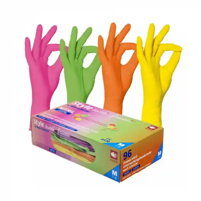 Manusi nitril fara pudra AMPri Style Tutti Frutti, 4 culori, cutie 96buc Lichidare de stoc