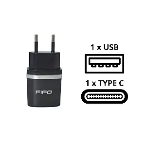 FIFO INCARCATOR 220V 1XUSB 1XTYPE-C 3.1A NEGRU Calitate înaltă