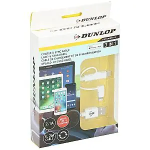 Expediere rapidă Dunlop cablu de încărcare MFI, Type C, micro Usb 2.1A , 1.2M